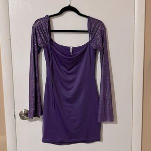 Paola Glitter Long Sleeve Dress in Purple